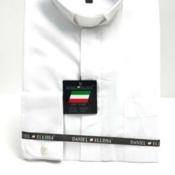 Daniell Ellissa Men's White Clergy Shirt White Tab Banded Collar French Cuffs - Picture 3 of 4